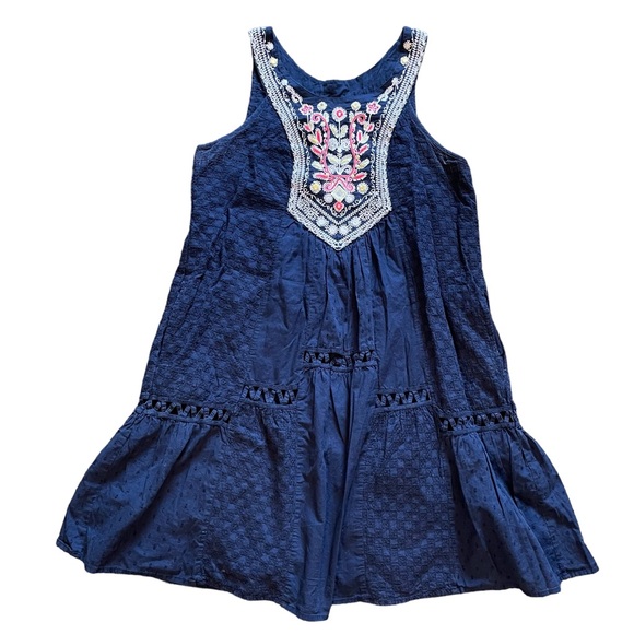 Anthropology Maeve Tisa Swing Flower & Mirror Embroidery Navy Blue Dress Size 4 - Picture 9 of 9